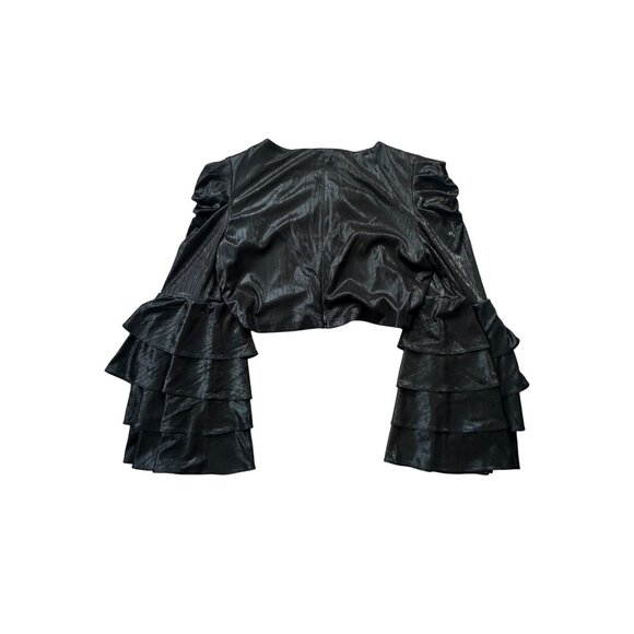RETROFETE Bateau Black Ruffle Sleeve Crop Blouse Size Medium - Picture 5 of 9
